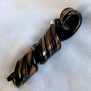 Handcrafted Lampwork Glass Pendant. Spiral. Black & Bronze.